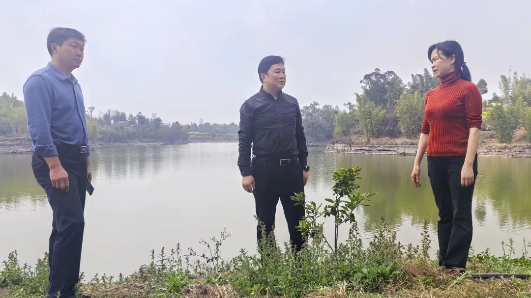 邬德德(中)察看三奇寺水库蓄水保水情况.jpg